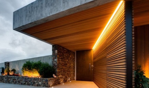 entry way with orange lighting strip